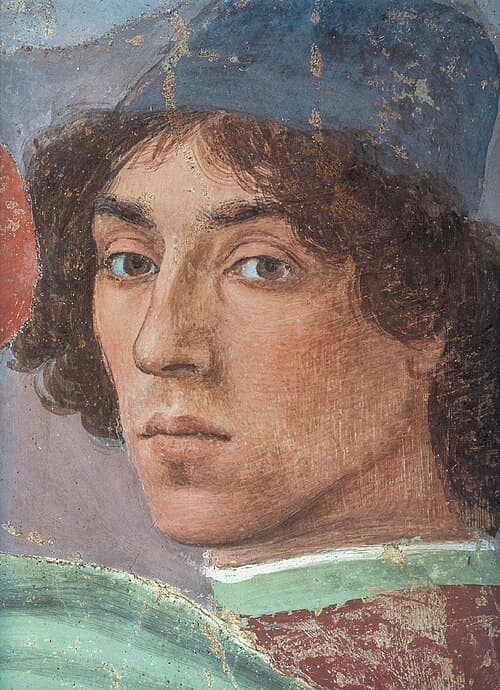 Filippino Lippi (self-portrait, detail from the fresco " Peter and Simon Magus before Nero " in the Brancacci Chapel, Florence), 1481–1482 Filippino Lippi (self-portrait, detail from the fresco " Peter and Simon Magus before Nero " in the Brancacci Chapel, Florence), 1481–1482